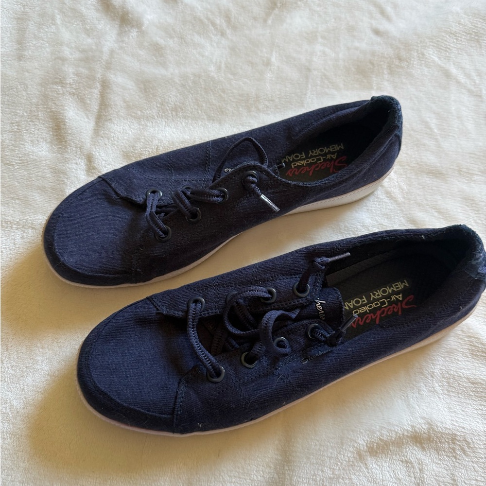 Navy Sketchers Canvas Sneakers Air Cooled Memory Foam Size 10